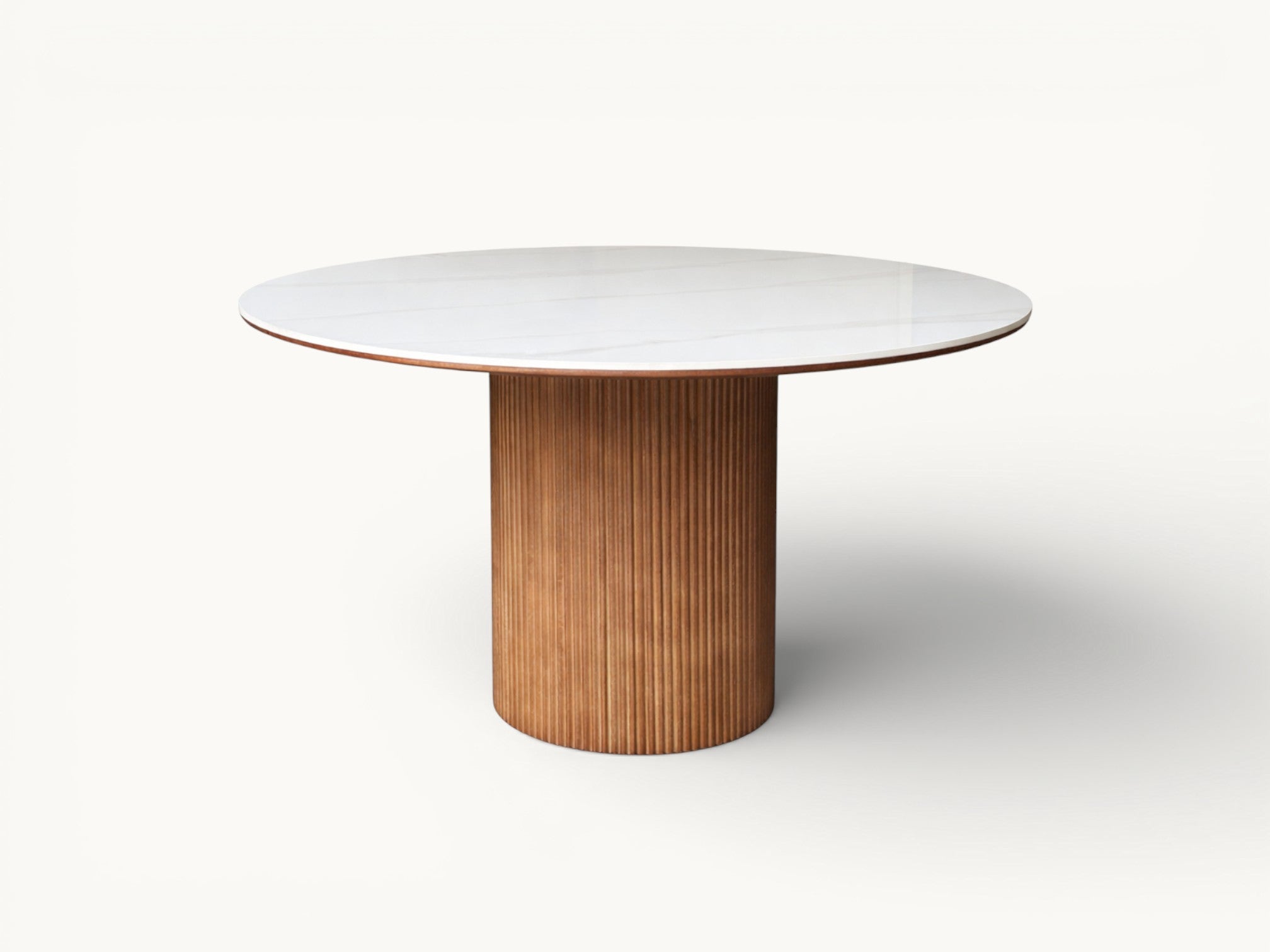 Round Sintered Stone Dining Table – Walnut Color Base