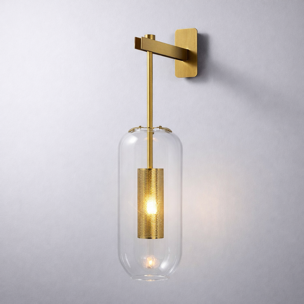 Modern Glass Wall Sconce with Metal Detail