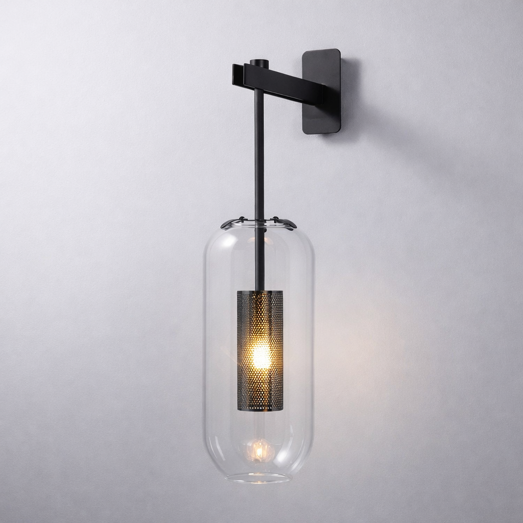 Modern Glass Wall Sconce with Metal Detail