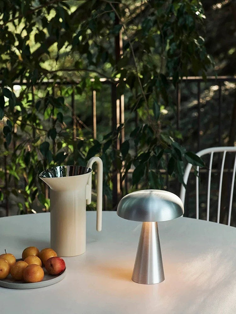 Brushed Metal Mushroom Lamp | Minimalist Rechargeable Touch Light