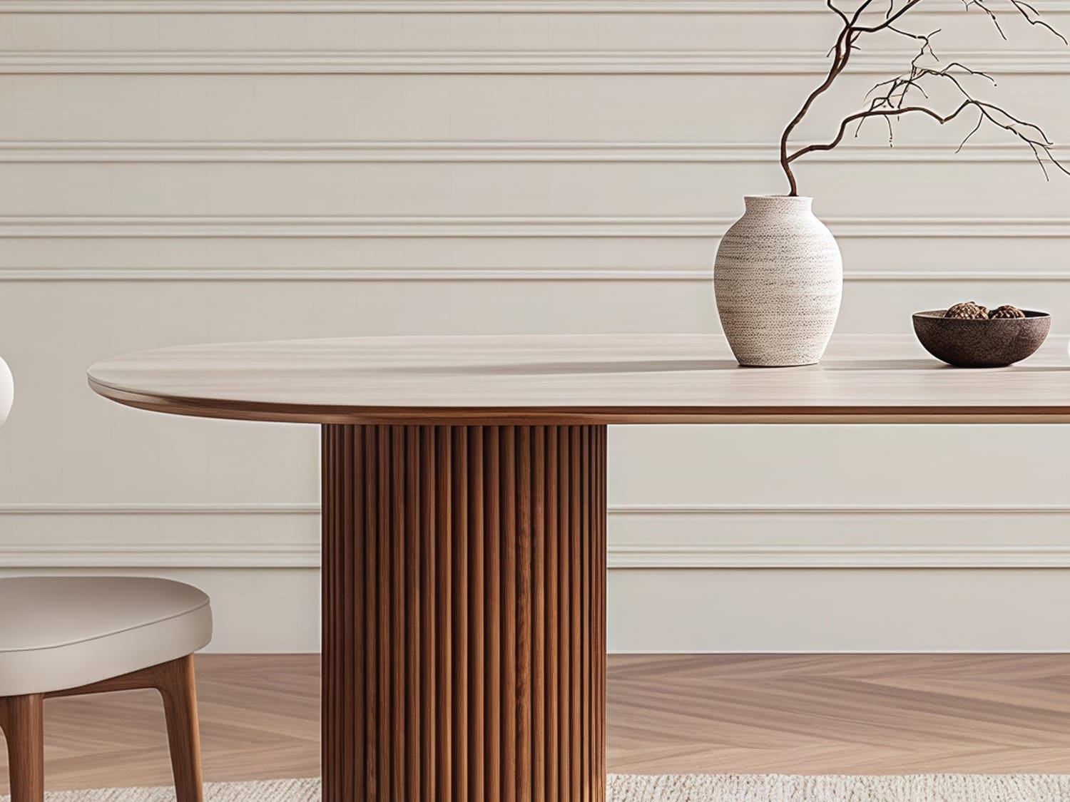 Oval Sintered Stone Dining Table with Double Pedestal Base