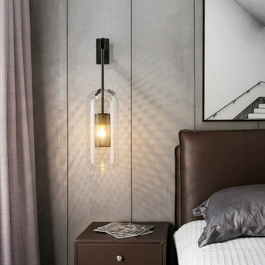 Modern Glass Wall Sconce with Metal Detail