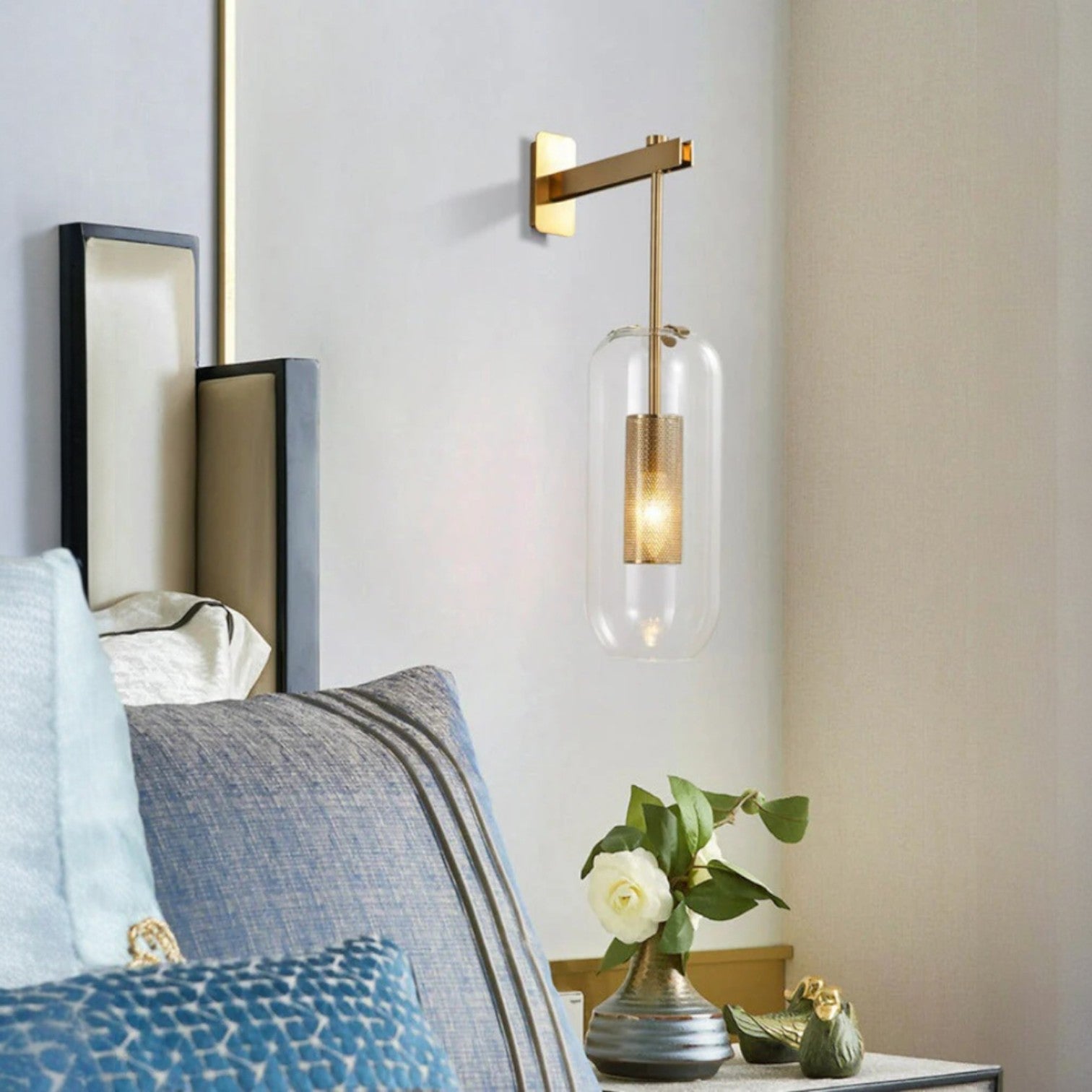 Modern Glass Wall Sconce with Metal Detail