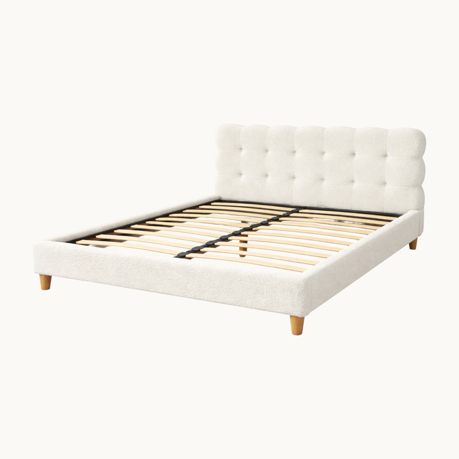 Bouclé Upholstered Bed Frame – Soft Ivory