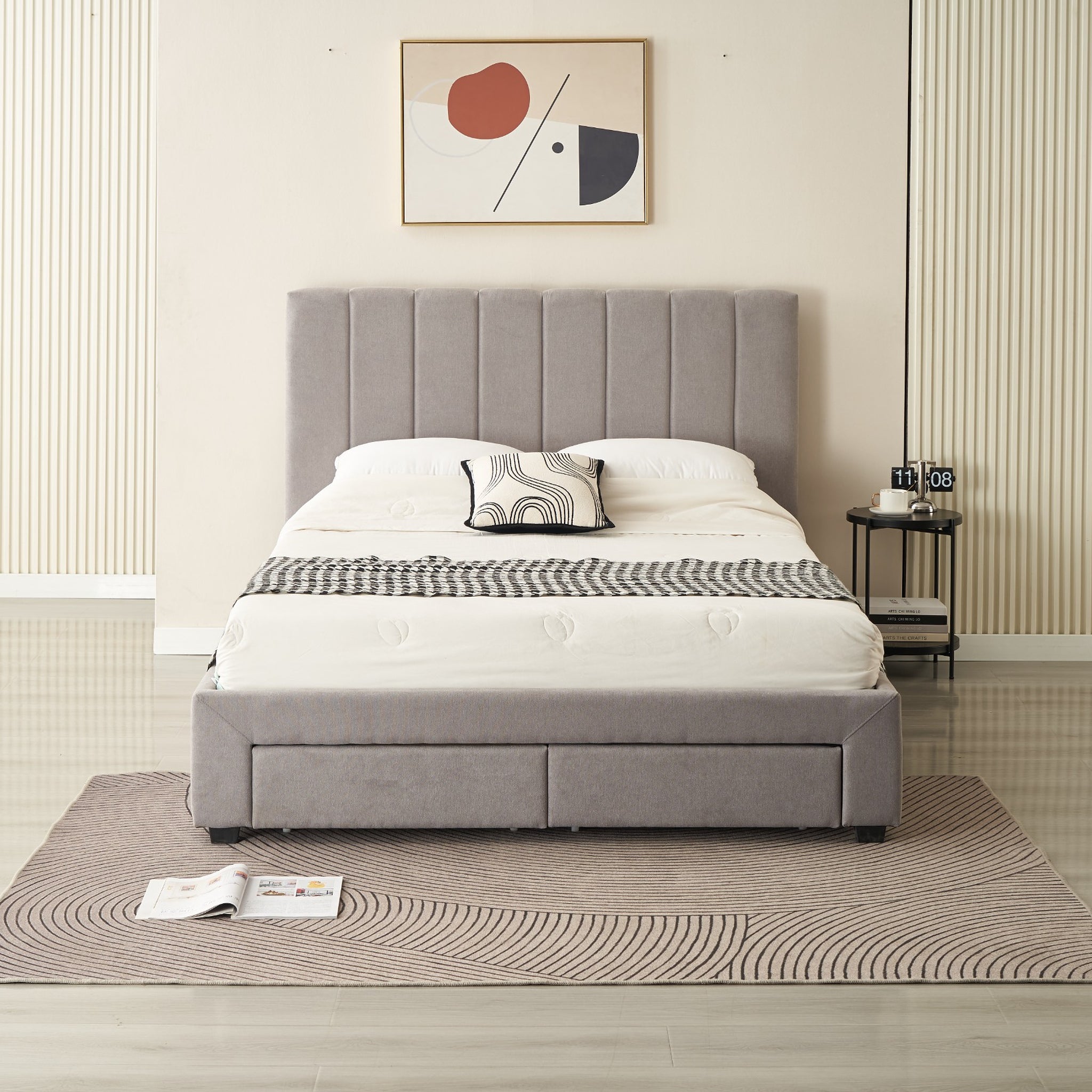 Hudson Storage Bed Frame with Drawers – Light Grey