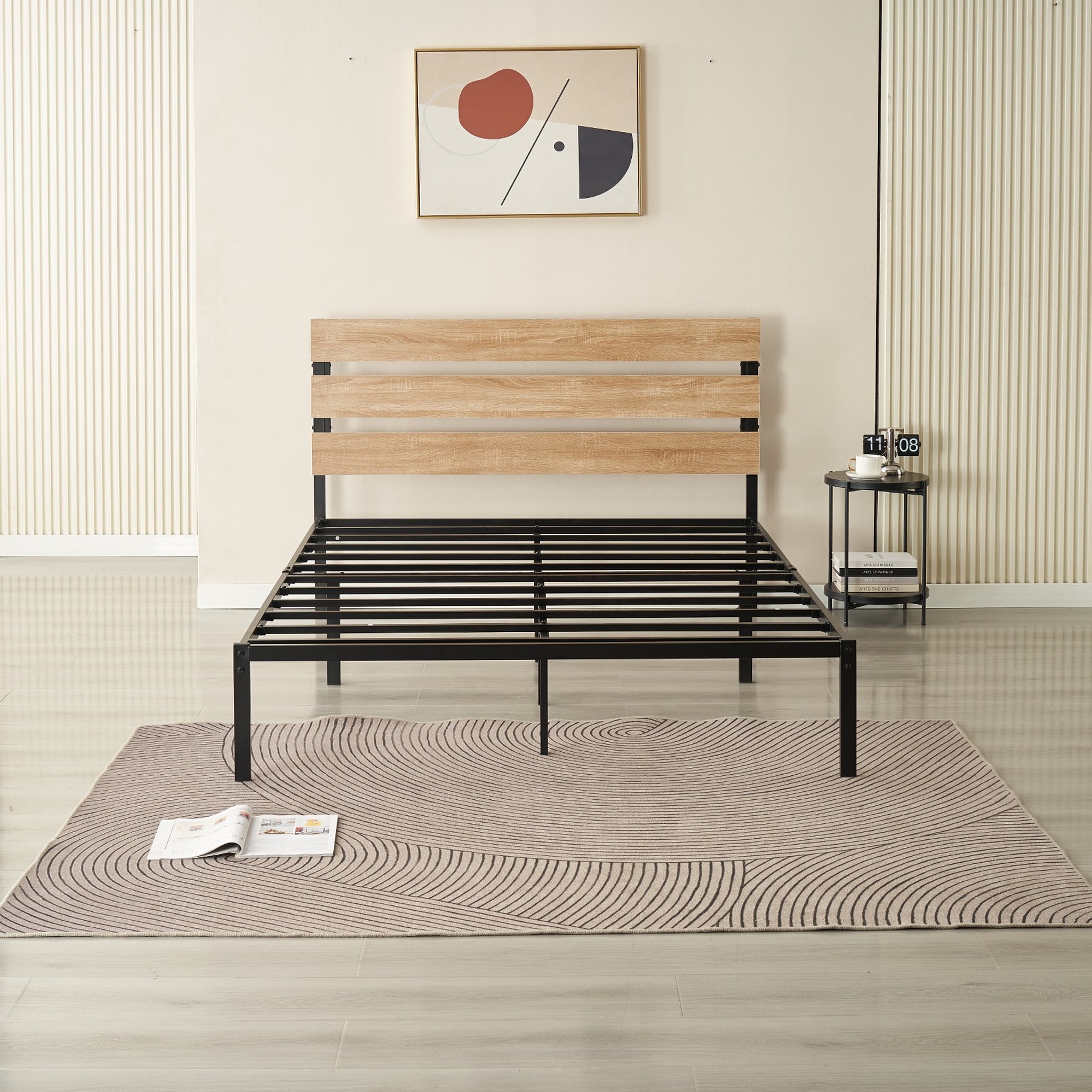 Cole Timber & Black Steel Platform Bed Frame