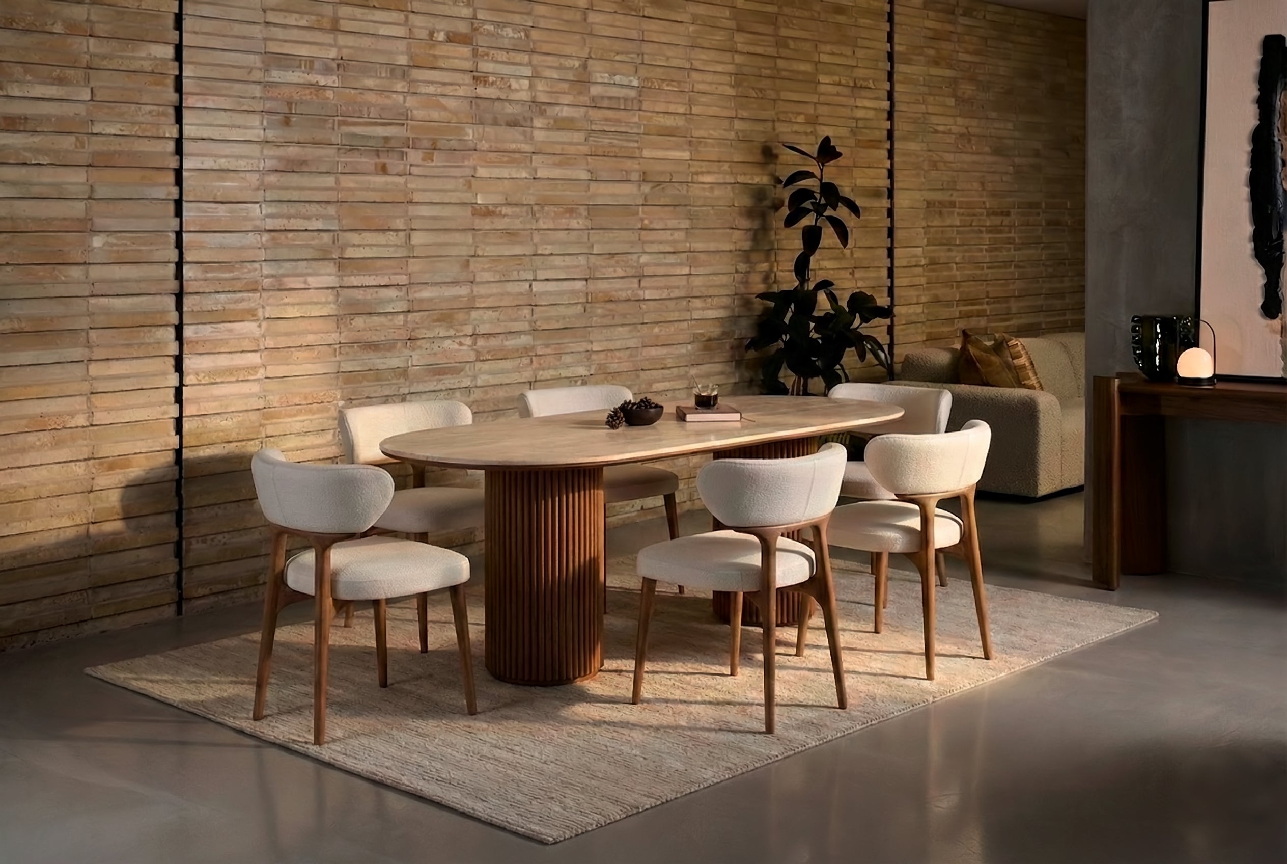 Oval Sintered Stone Dining Table with Double Pedestal Base