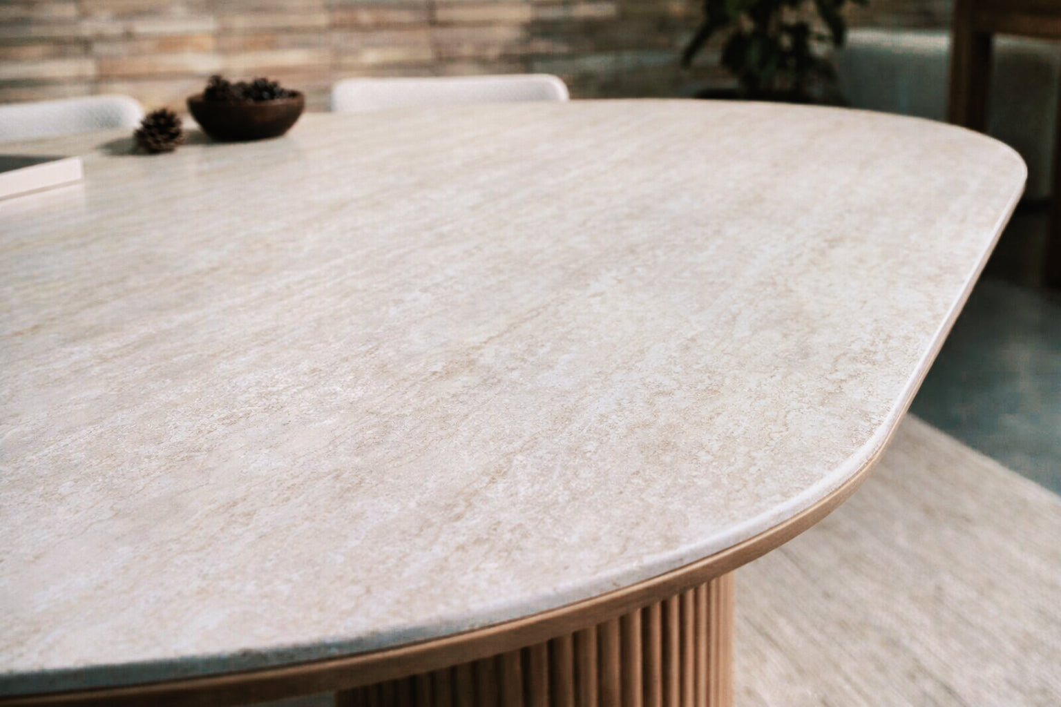 Oval Sintered Stone Dining Table with Double Pedestal Base