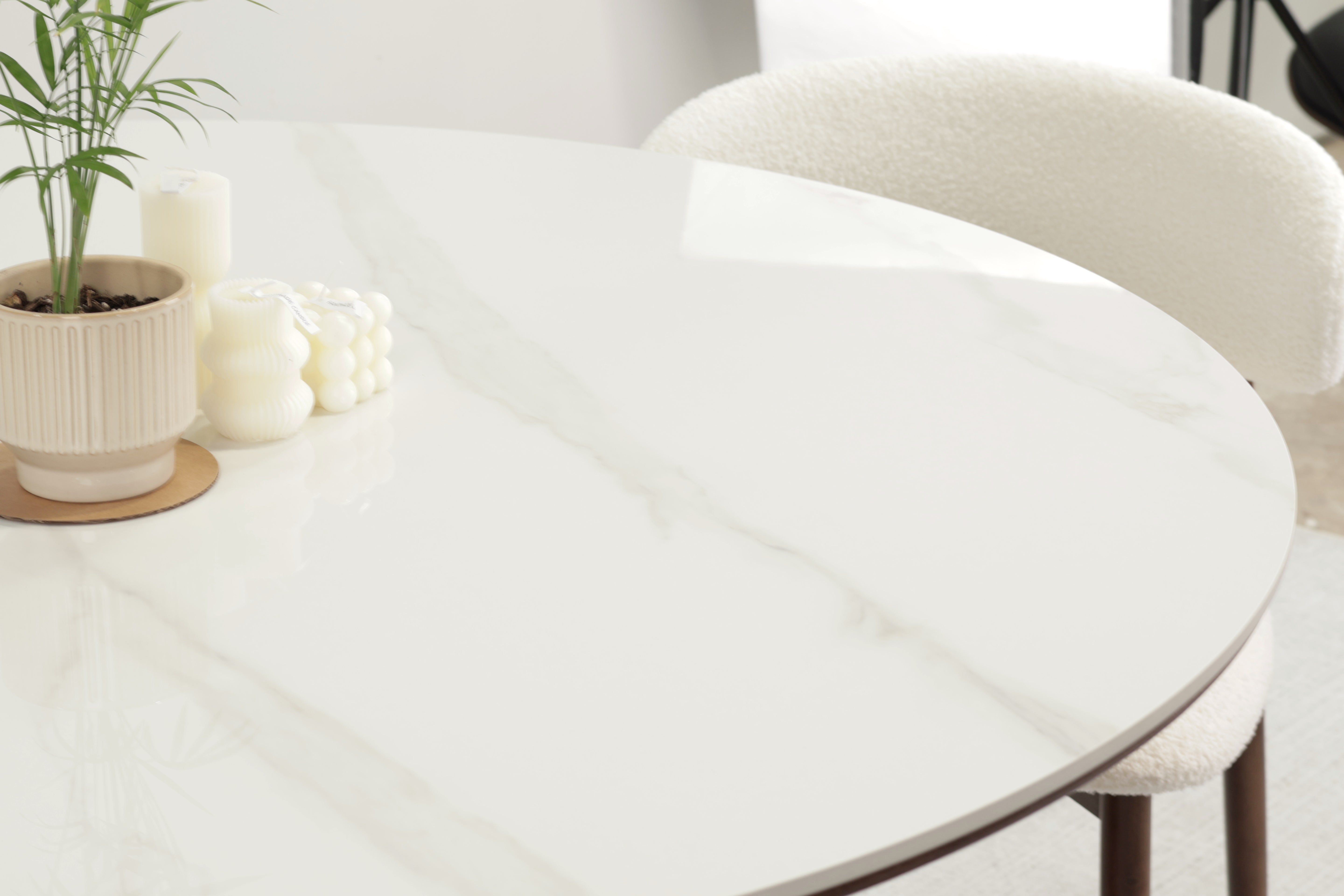 Round Sintered Stone Dining Table – Walnut Color Base