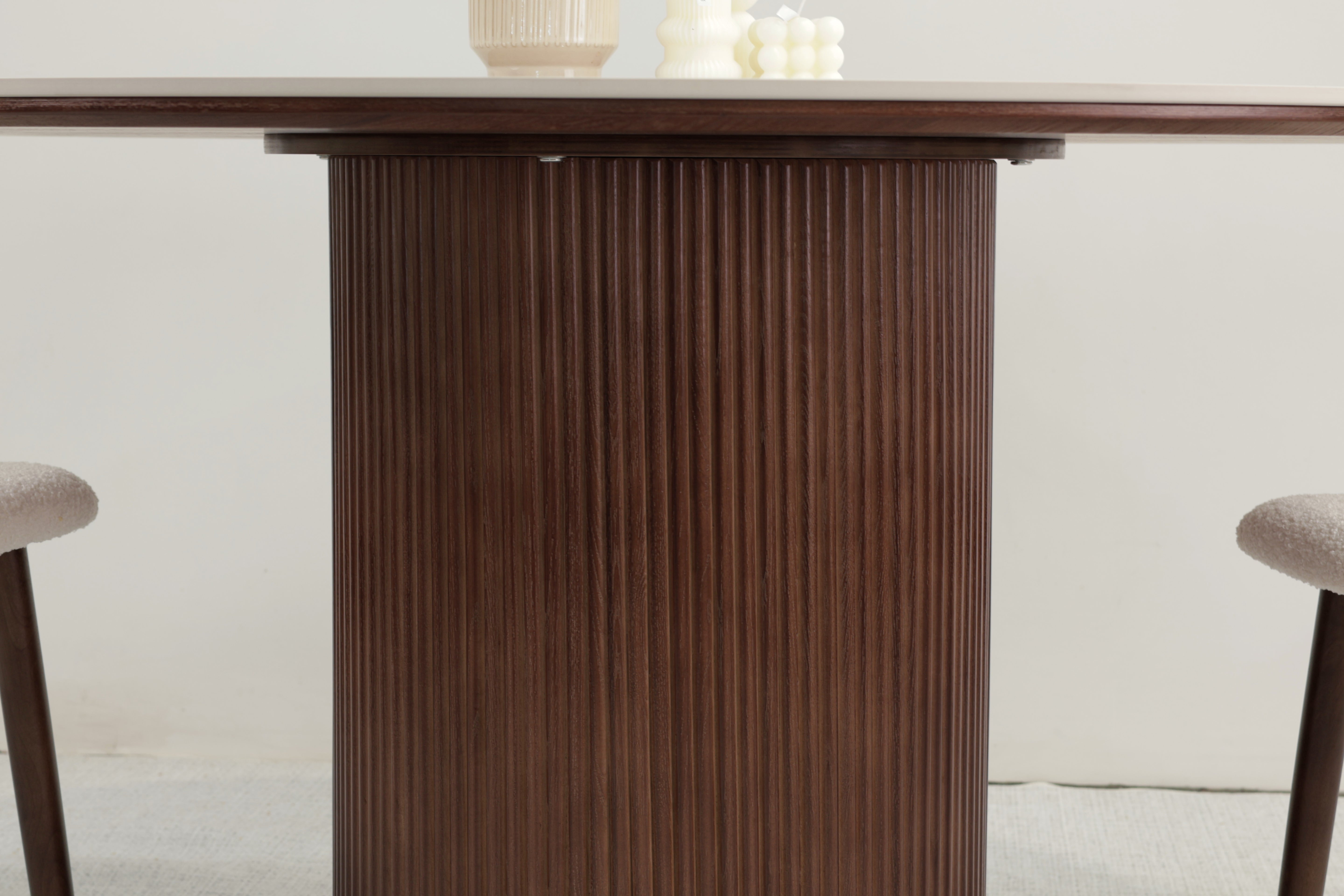 Round Sintered Stone Dining Table – Walnut Color Base