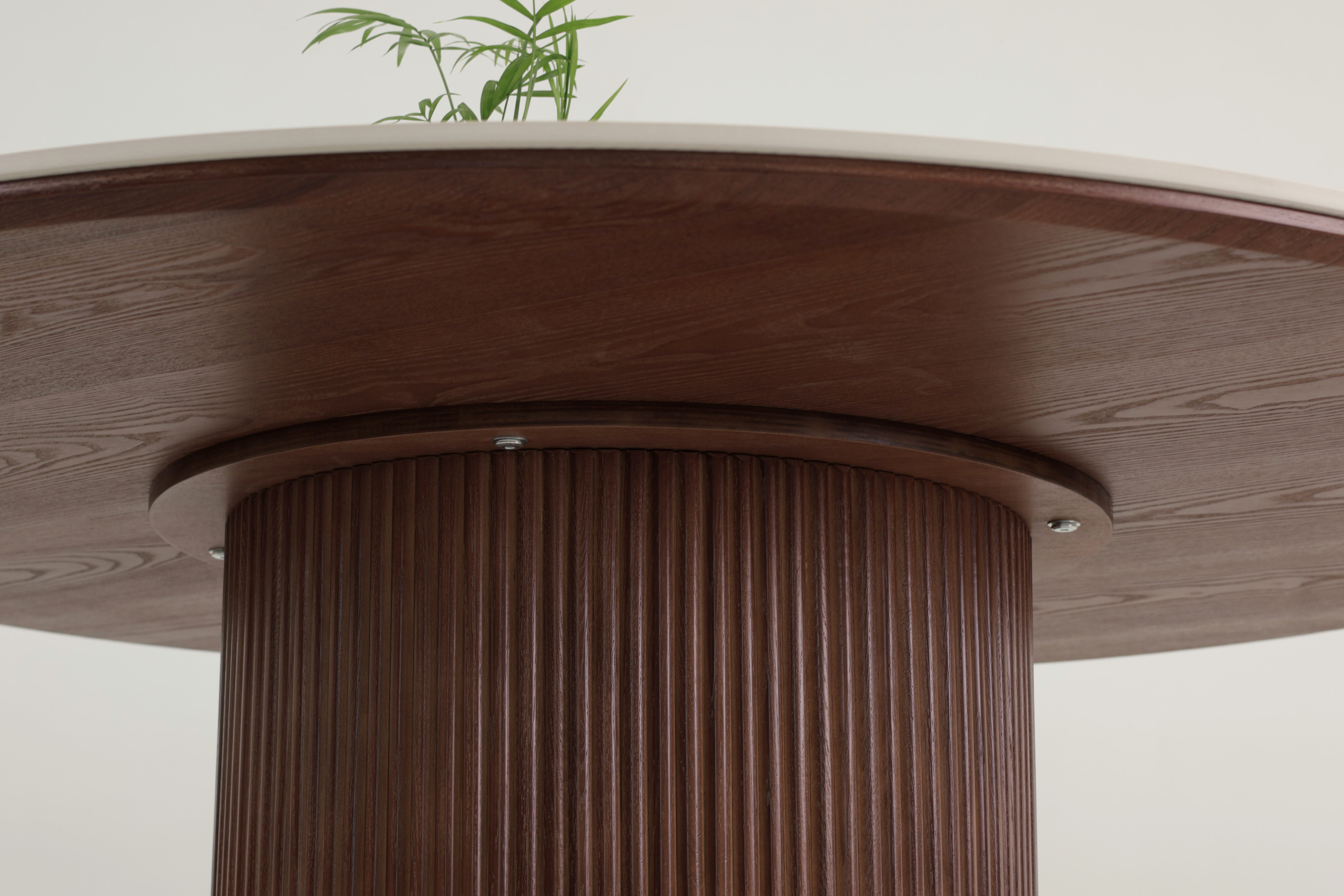 Round Sintered Stone Dining Table – Walnut Color Base