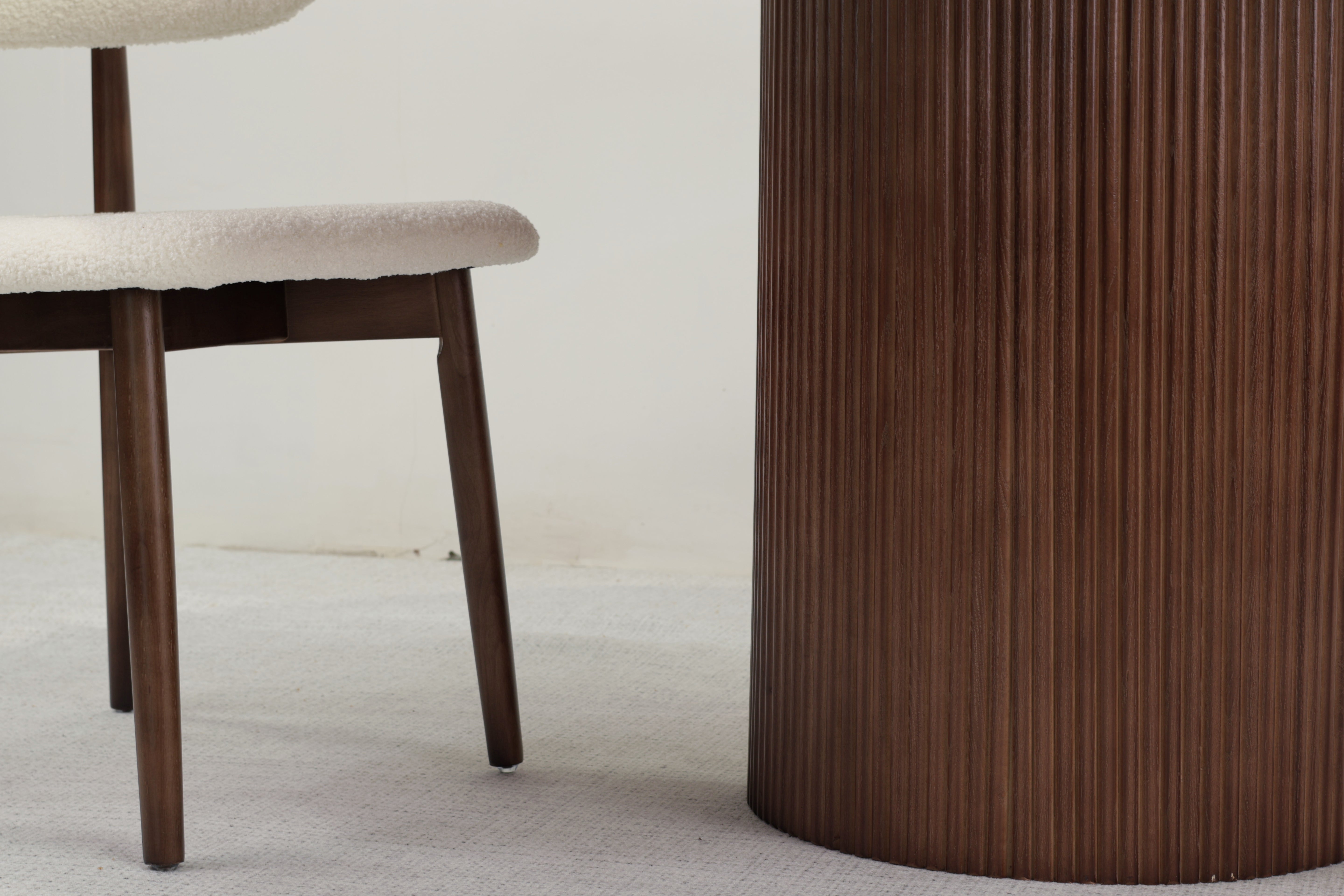 Round Sintered Stone Dining Table – Walnut Color Base