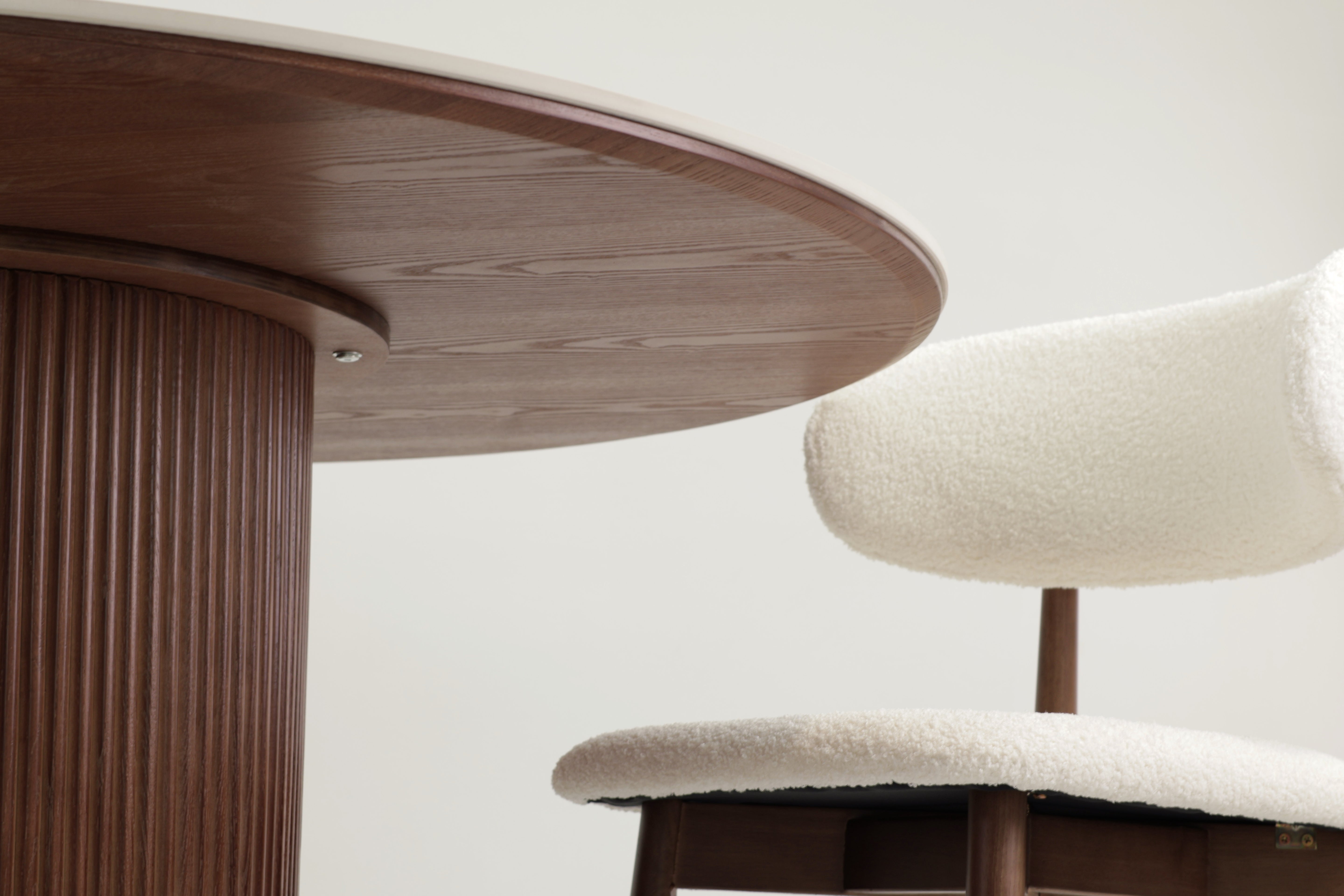 Round Sintered Stone Dining Table – Walnut Color Base