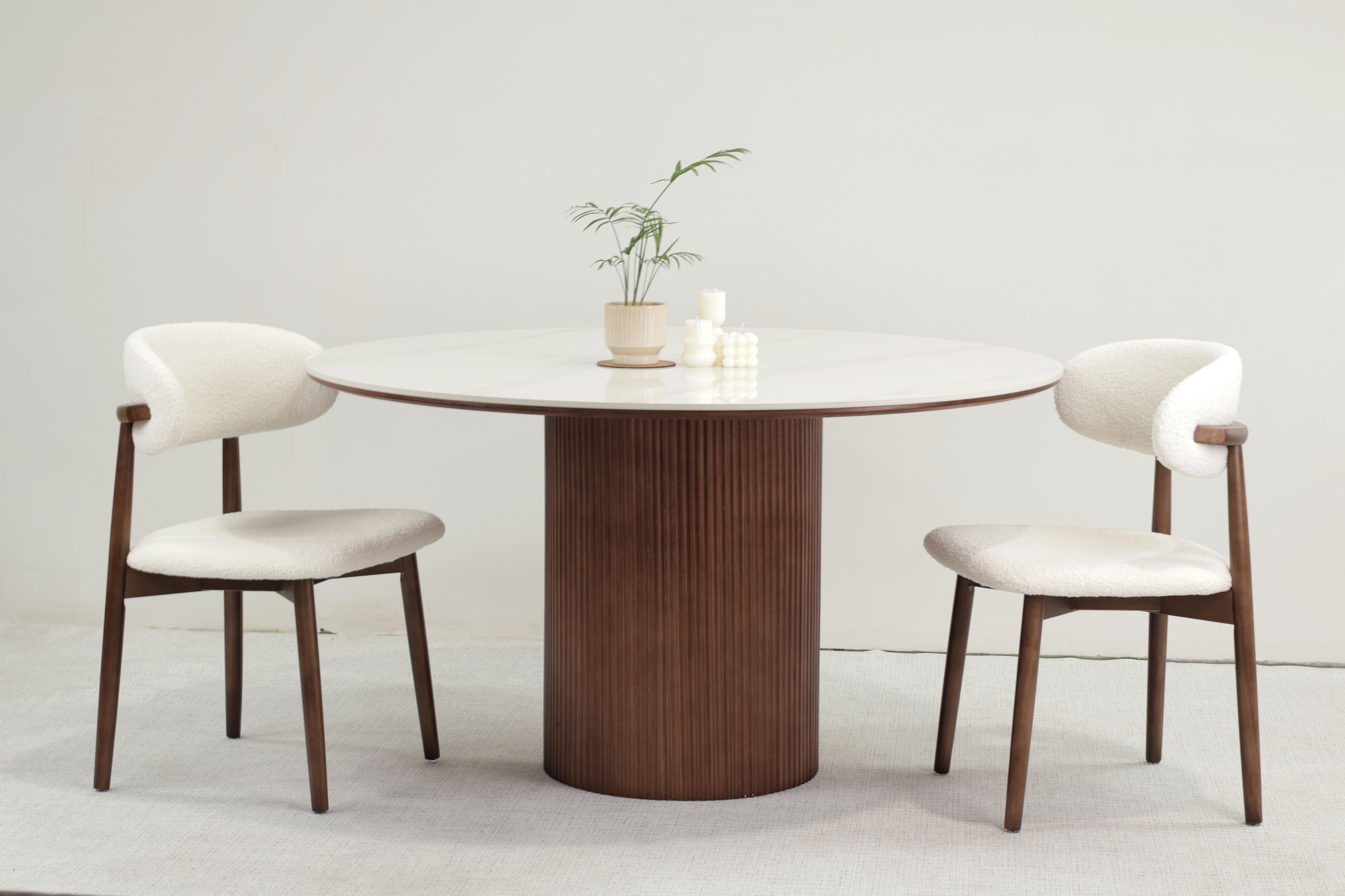 Round Sintered Stone Dining Table – Walnut Color Base