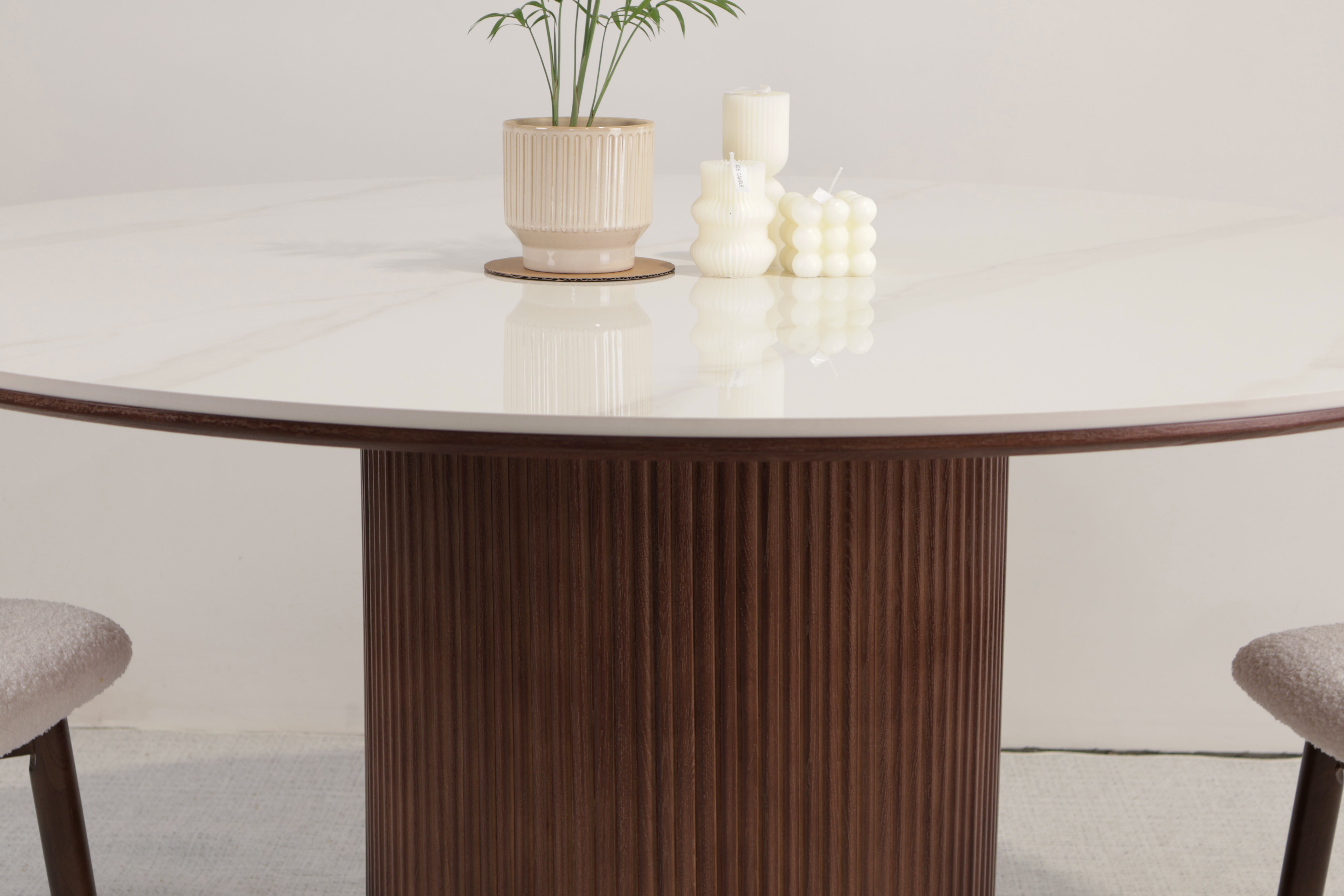 Round Sintered Stone Dining Table – Walnut Color Base