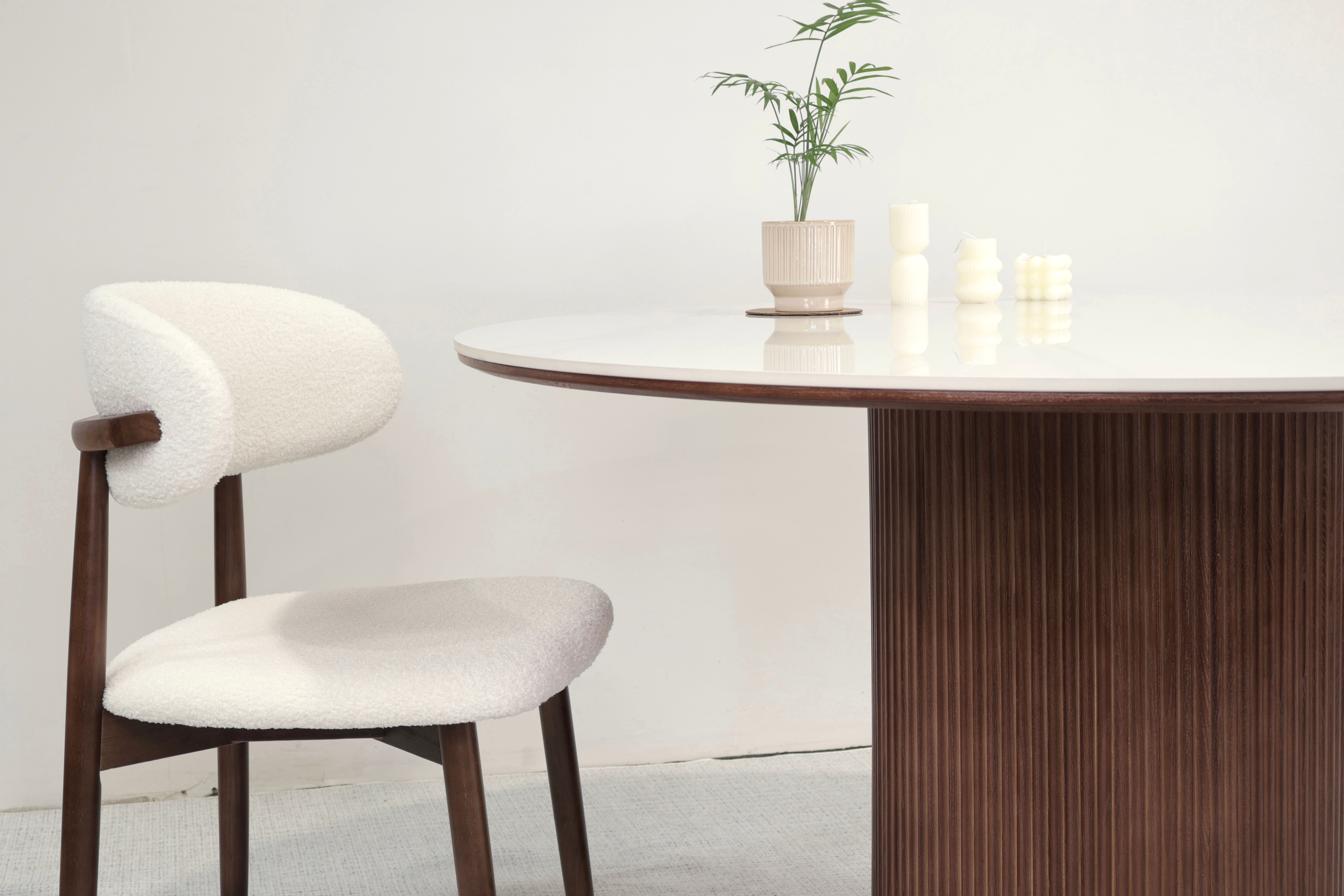 Round Sintered Stone Dining Table – Walnut Color Base