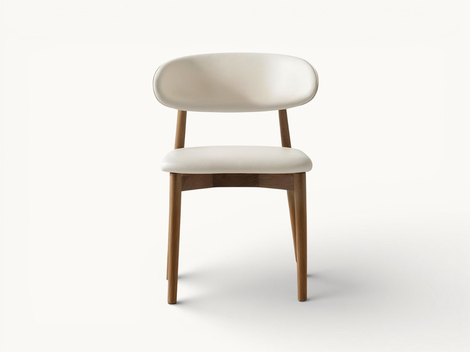 Walnut Solid Wood Dining Chair with White Microfiber Leather