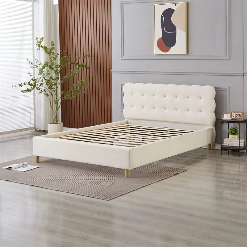 Moora Bouclé Upholstered Bed Frame – Cream White