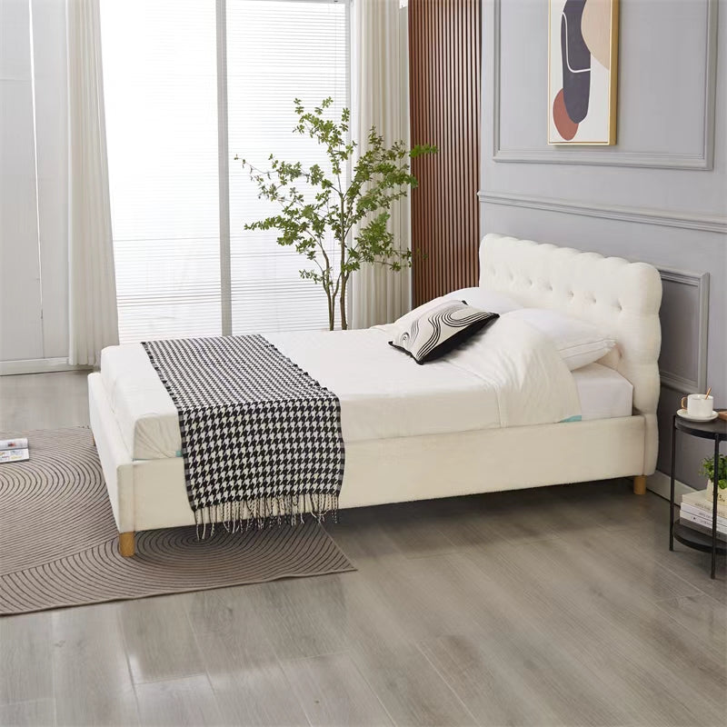 Moora Bouclé Upholstered Bed Frame – Cream White
