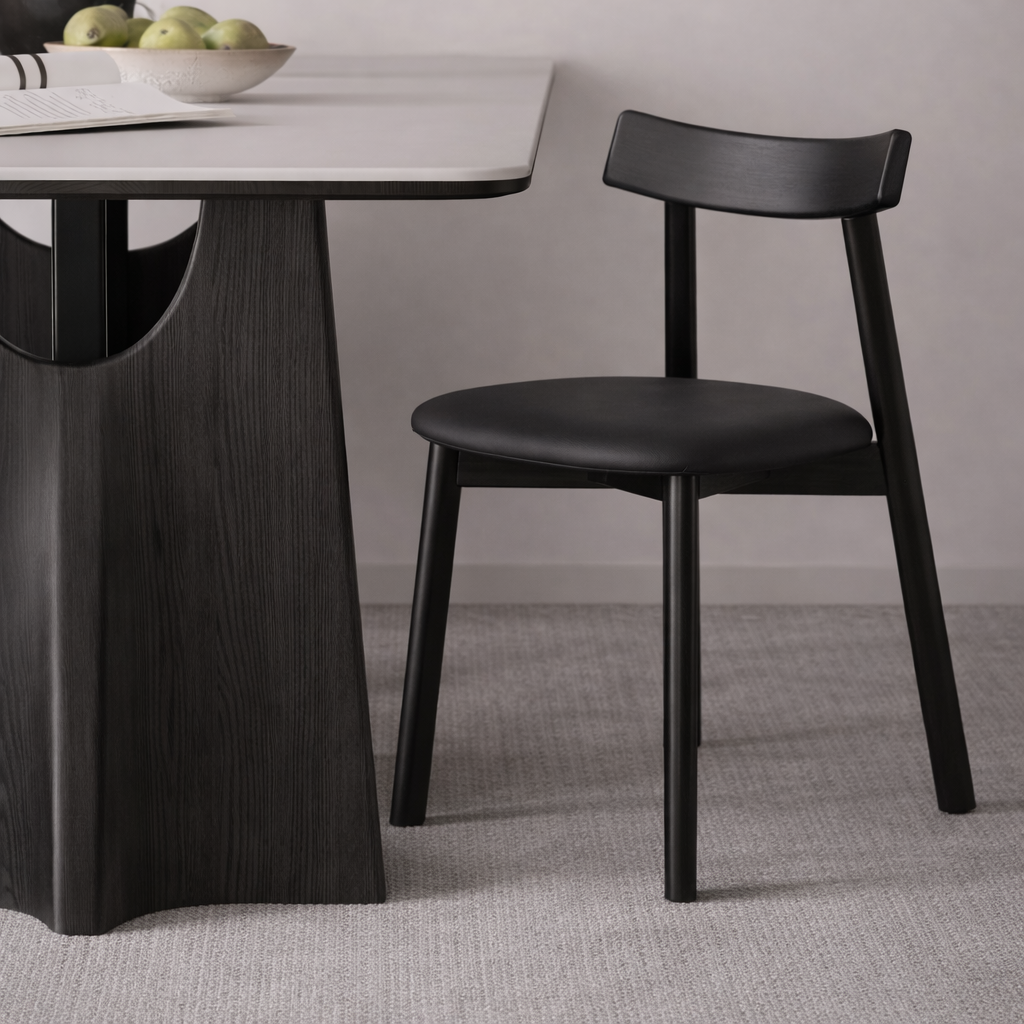 Black Oak Dining Chair – Microfiber Leather Seat