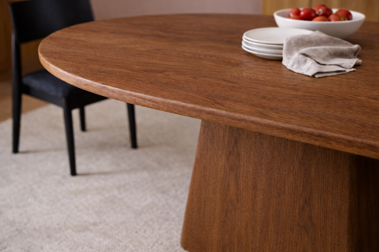 Oval Walnut Dining Table with Pedestal Base