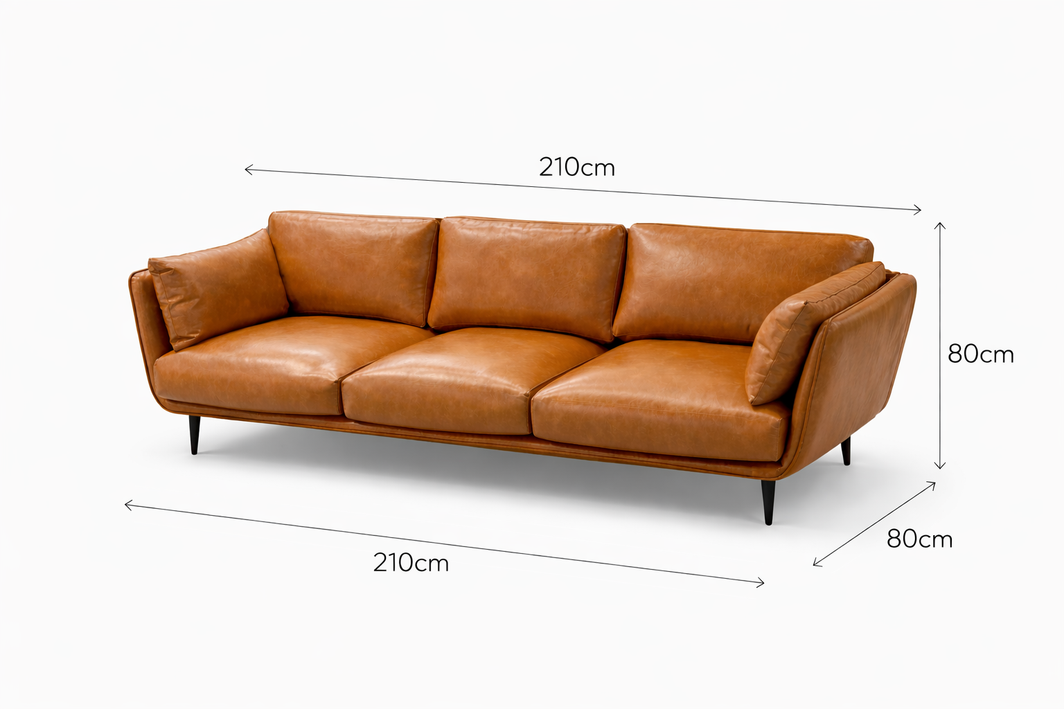 Cognac Leather 3-Seater Sofa