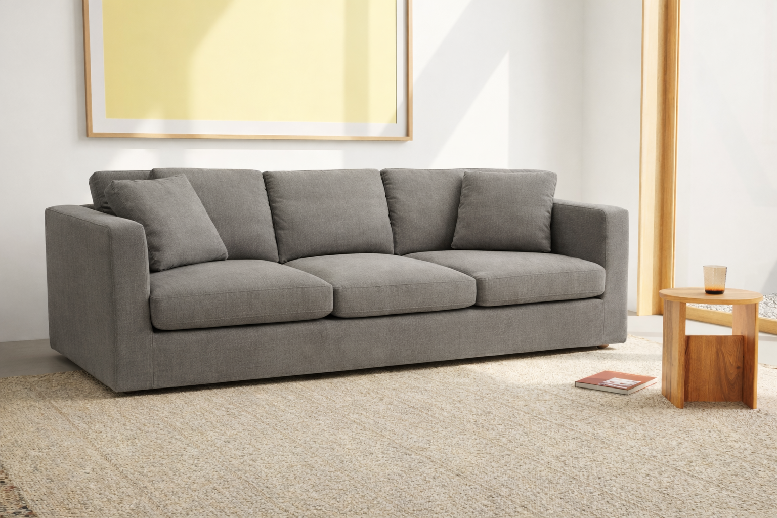 Modern Grey 3-Seater Sofa – Minimalist Fabric Couch