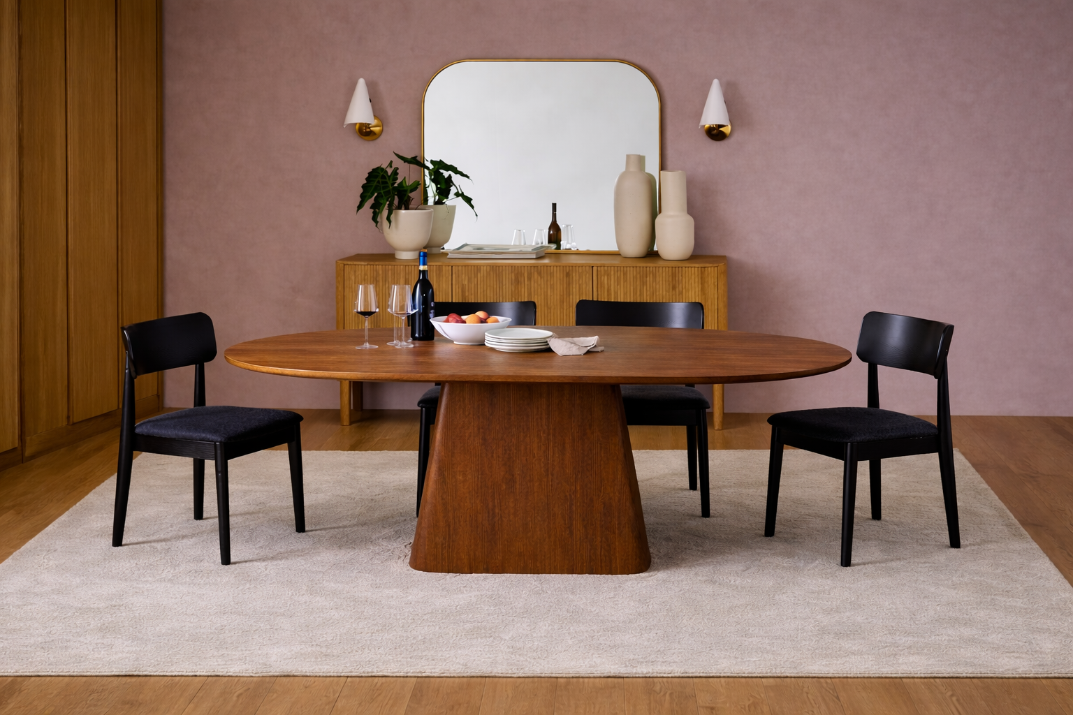 Oval Walnut Dining Table with Pedestal Base