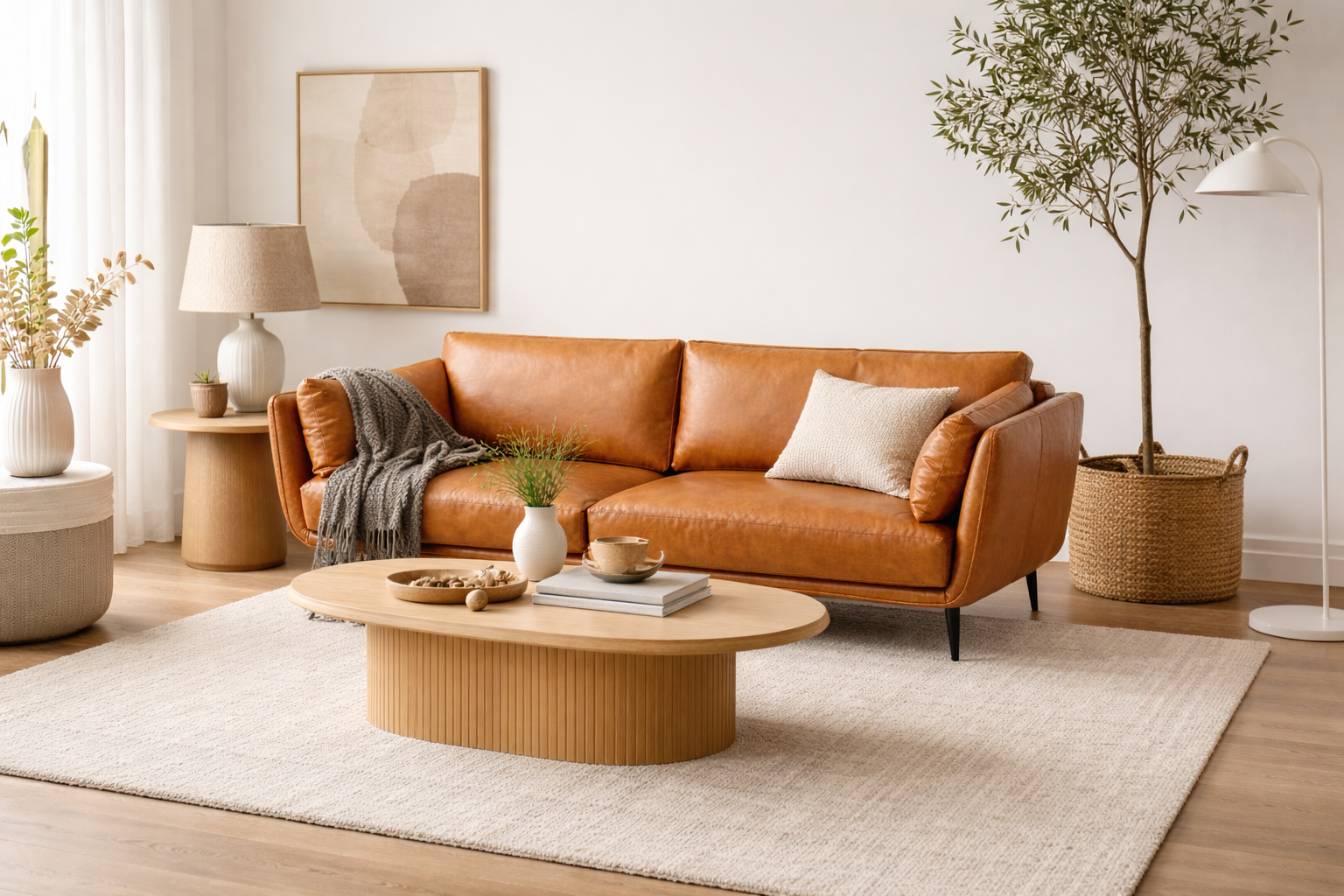 Cognac Leather 3-Seater Sofa