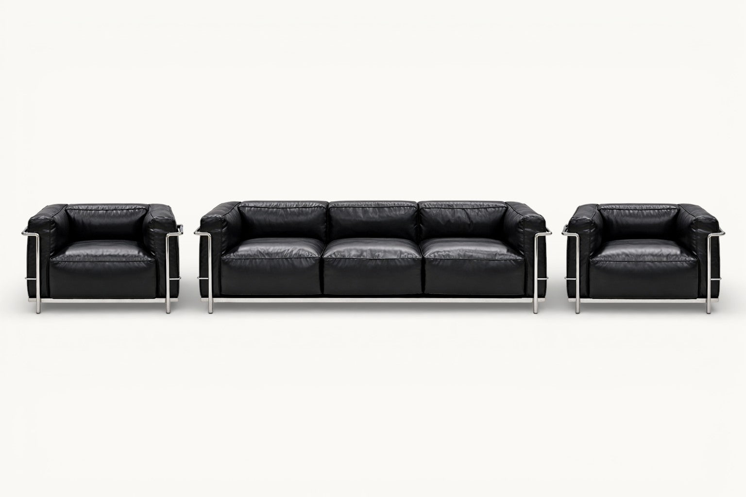 Black Leather Modular Sofa with Steel Frame