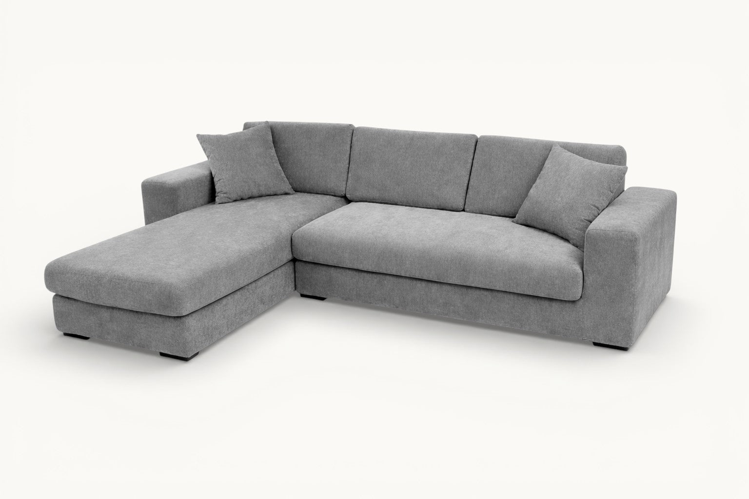 L-Shaped Fabric Sofa with Chaise – Soft Grey