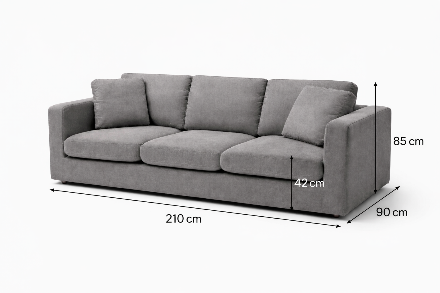Modern Grey 3-Seater Sofa – Minimalist Fabric Couch