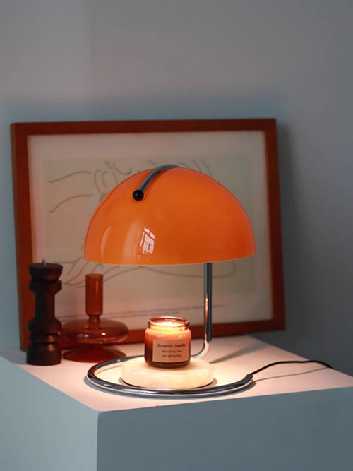 Curve Dome Lamp | Orange & White | Chrome Base Table Light