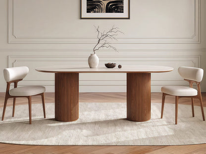 Oval Sintered Stone Dining Table with Double Pedestal Base