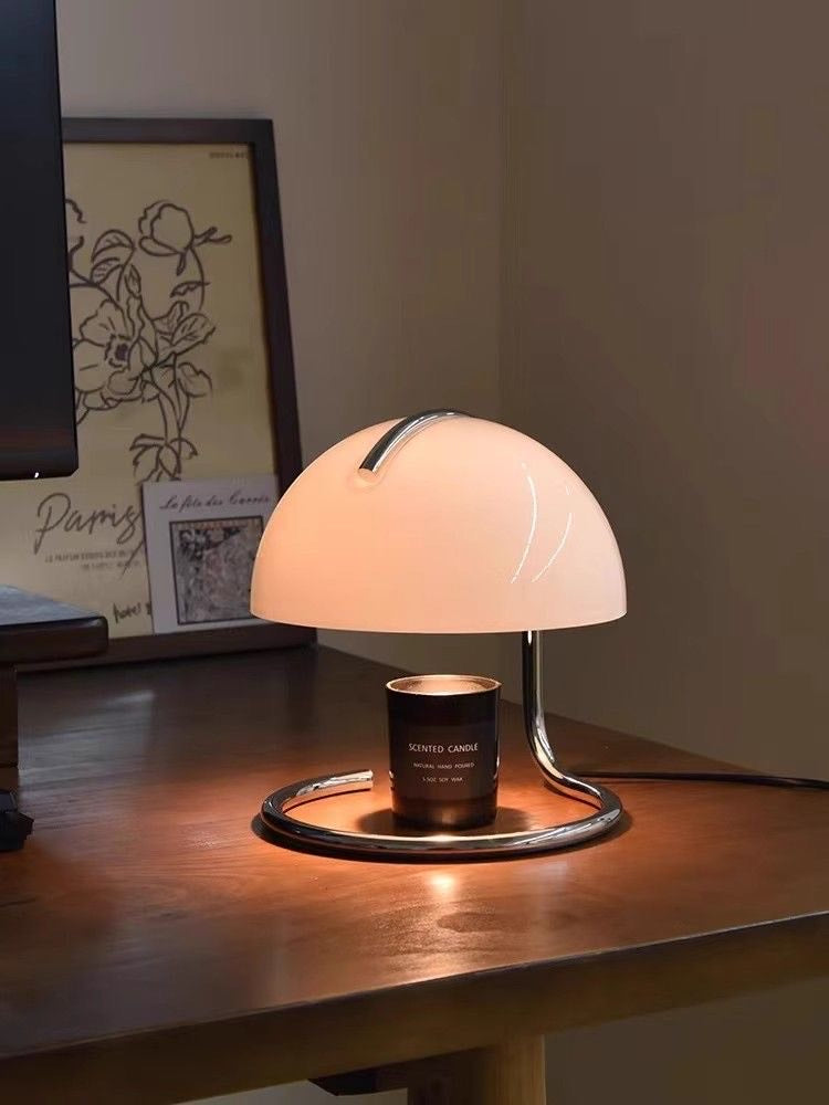 Curve Dome Lamp | Orange & White | Chrome Base Table Light