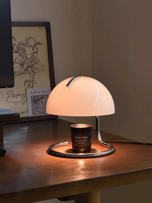 Curve Dome Lamp | Orange & White | Chrome Base Table Light