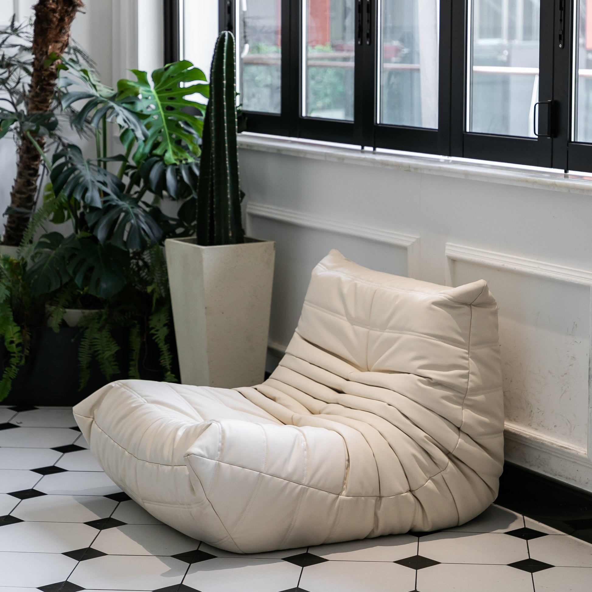 Moora Furniture | Cream White Vegan Leather Bean Bag Chair – Minimalist Comfort