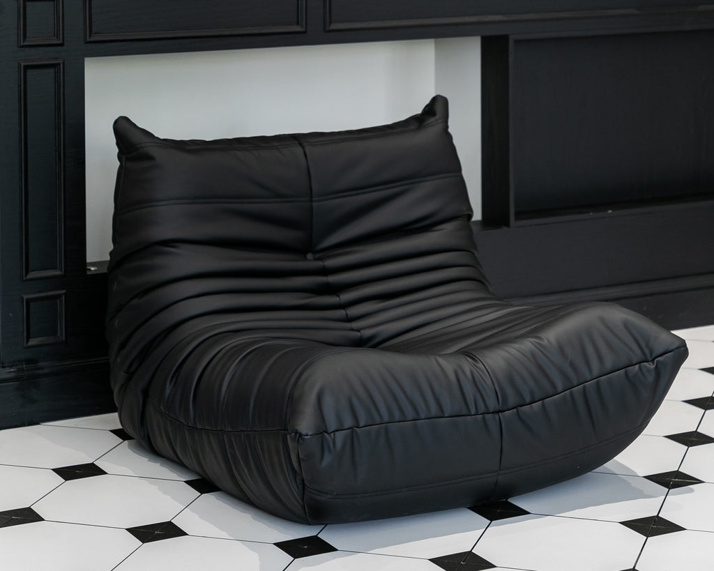 Moora Furniture | Jet Black Vegan Leather Bean Bag Chair - Sleek Modern Design