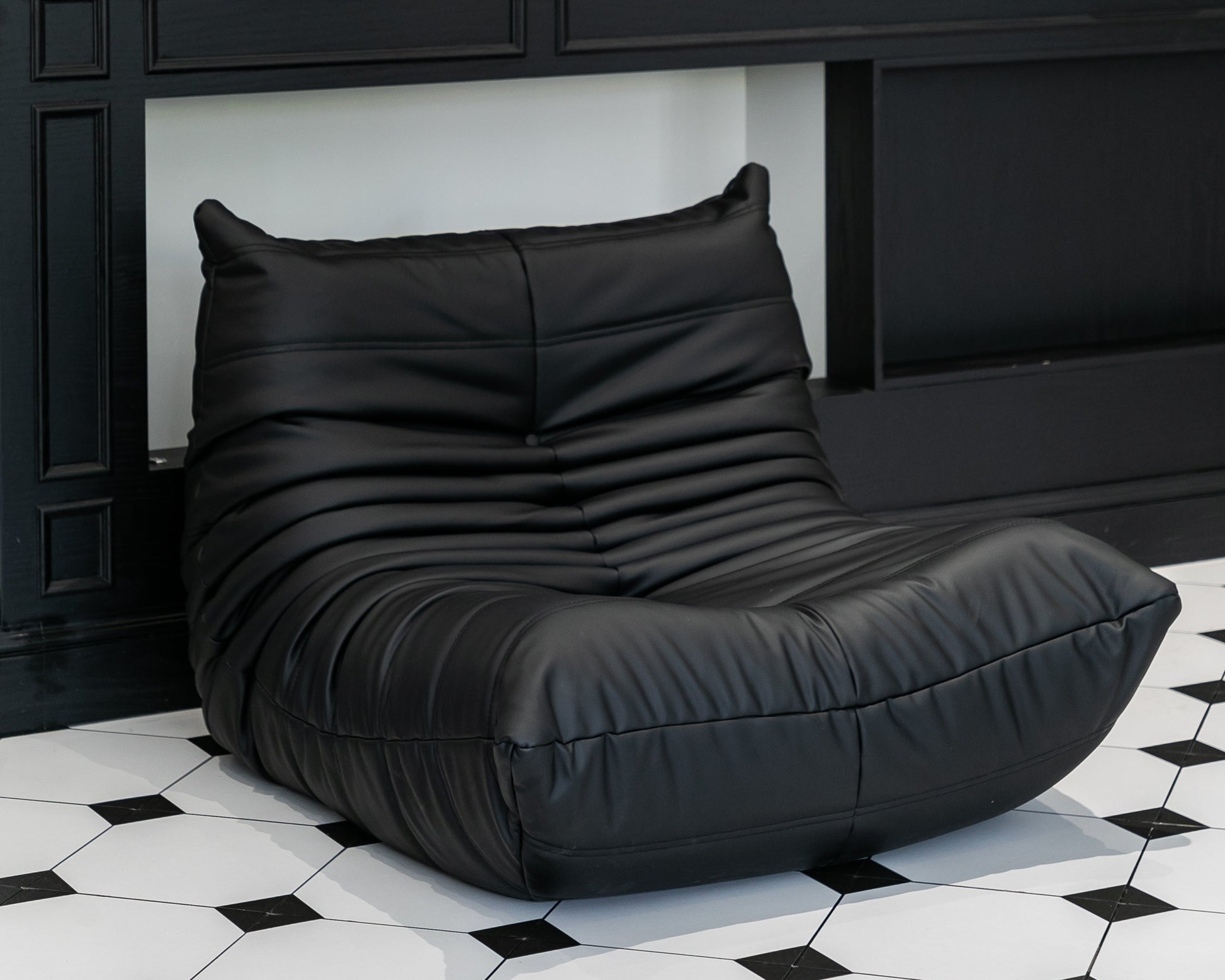 Moora Furniture | Jet Black Vegan Leather Bean Bag Chair - Sleek Modern Design
