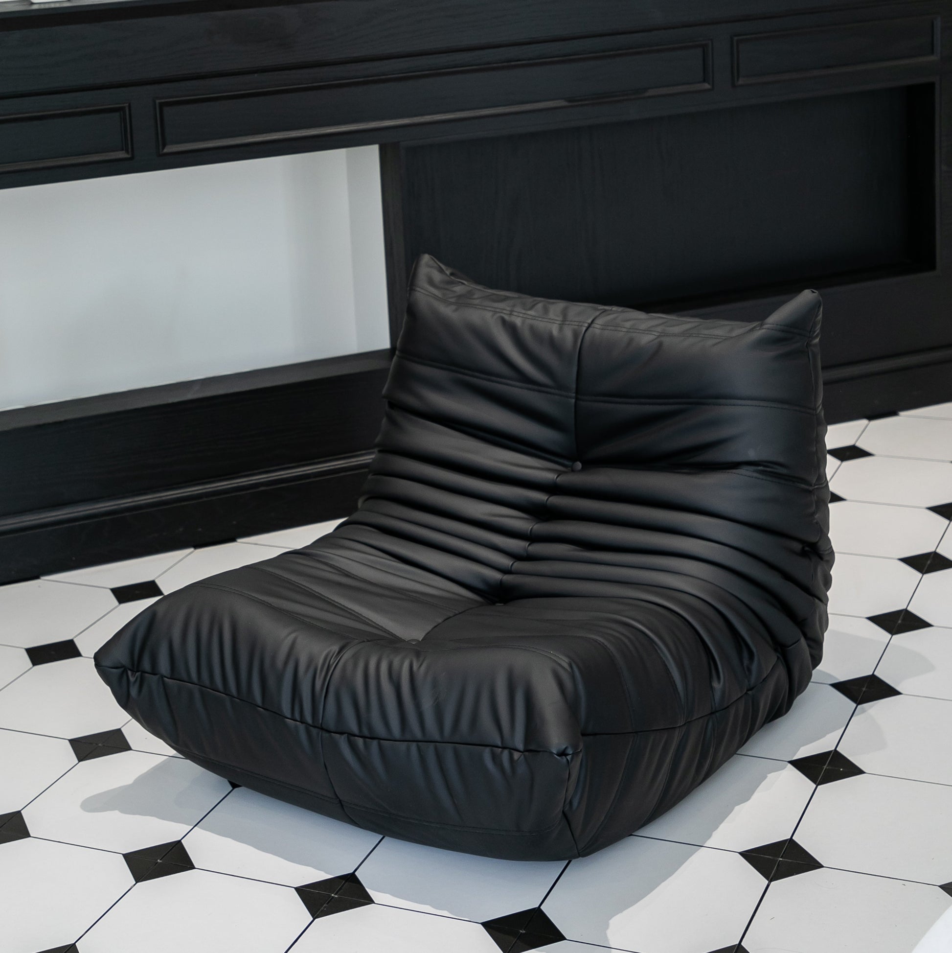 Moora Furniture | Jet Black Vegan Leather Bean Bag Chair - Sleek Modern Design