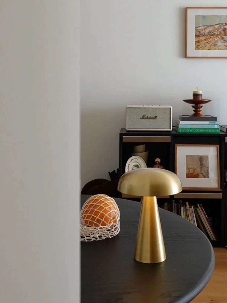 Brushed Metal Mushroom Lamp | Minimalist Rechargeable Touch Light