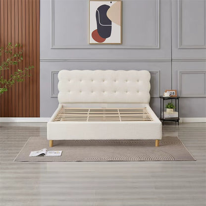 Moora Bouclé Upholstered Bed Frame – Cream White