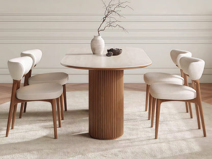Oval Sintered Stone Dining Table with Double Pedestal Base