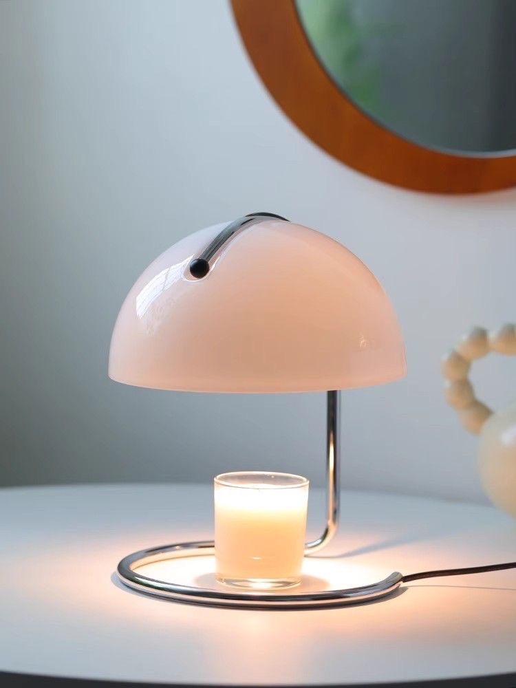 Curve Dome Lamp | Orange & White | Chrome Base Table Light