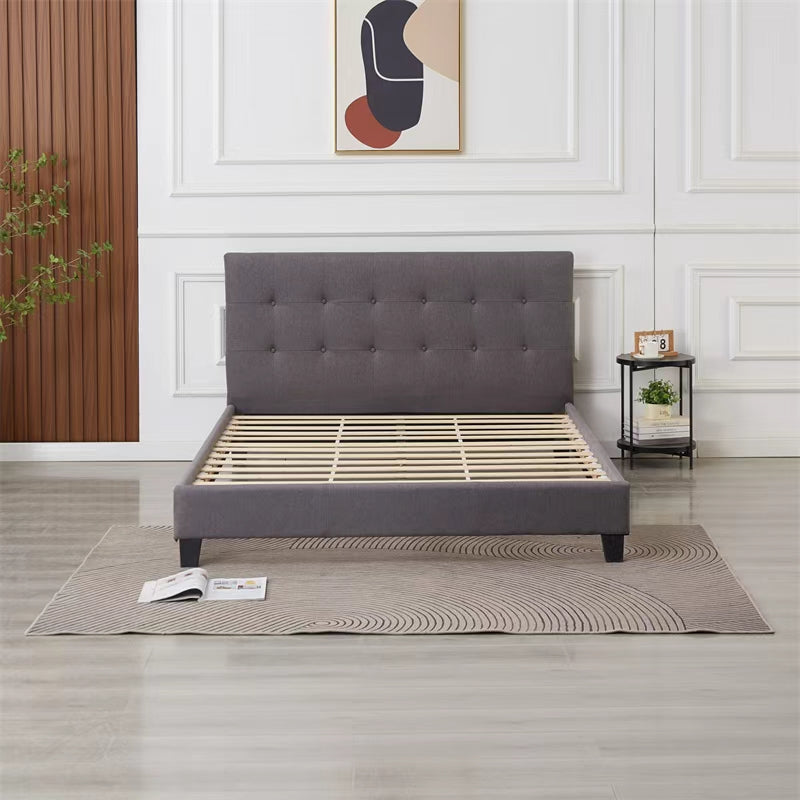 Moora Charcoal Grey Upholstered Bed Frame – Tufted Headboard