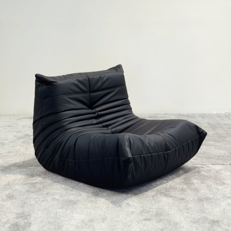Moora Furniture | Jet Black Vegan Leather Bean Bag Chair - Sleek Modern Design