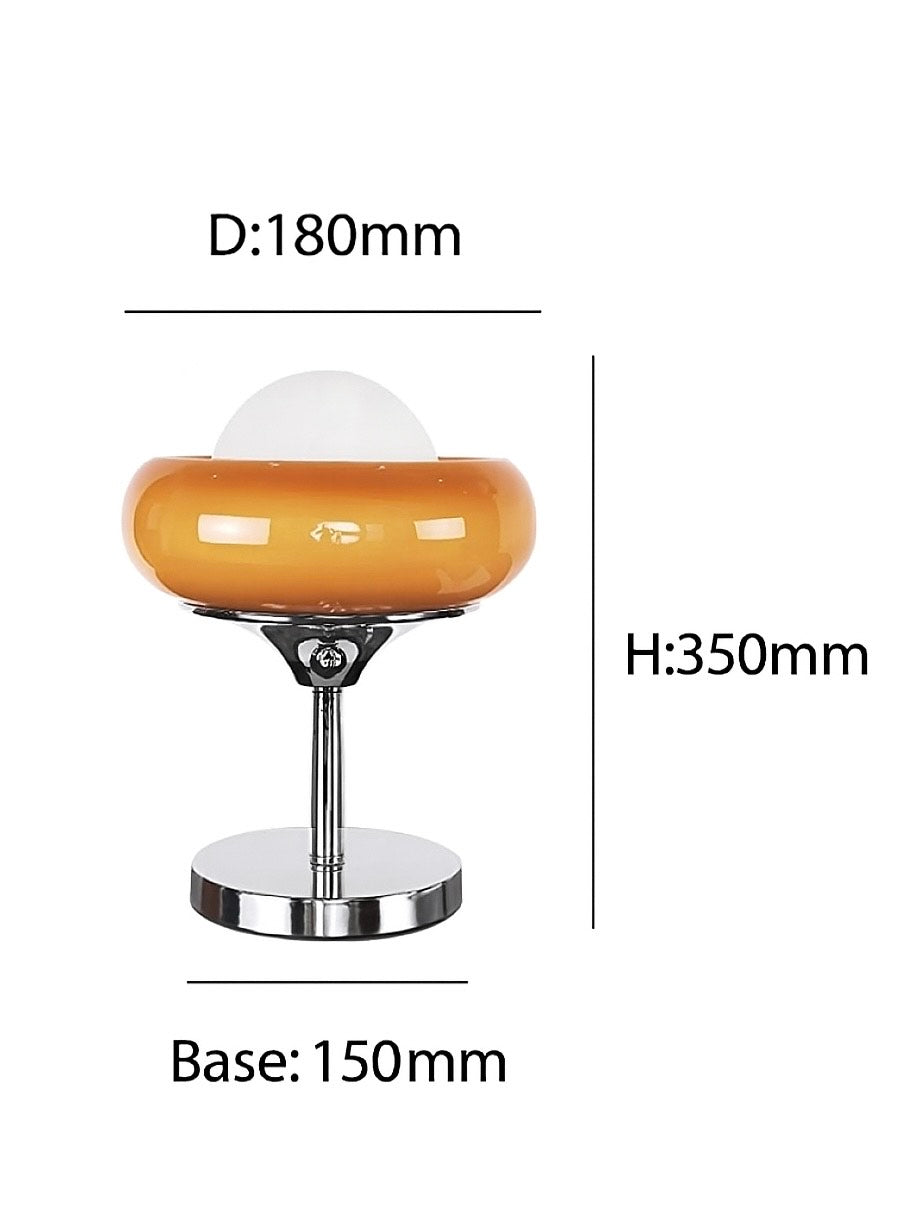 Amber Glass Table Lamp | Chrome Egg Tart Design | Retro Desk Light