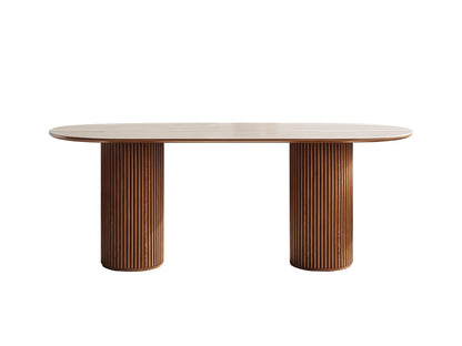Oval Sintered Stone Dining Table with Double Pedestal Base
