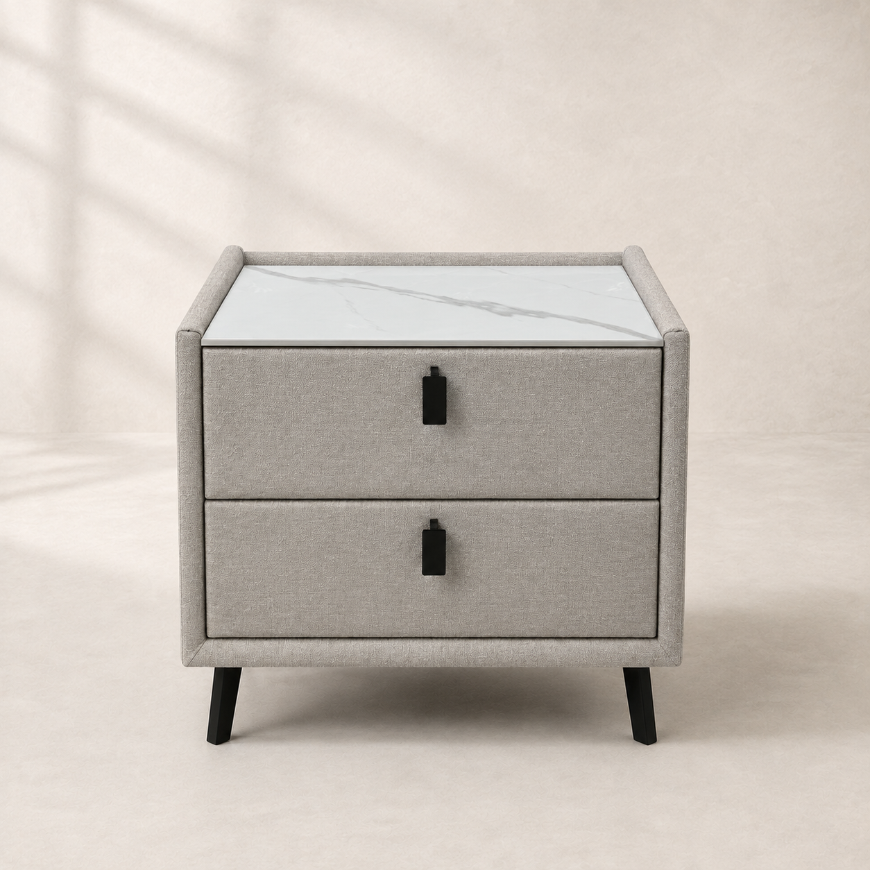 MOORA MONACO BEIGE UPHOLSTERED BEDSIDE TABLE WITH SINTERED STONE TOP