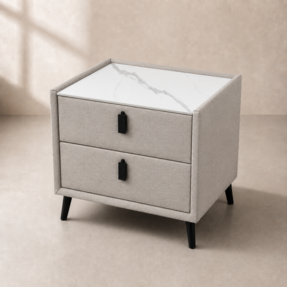 MOORA MONACO BEIGE UPHOLSTERED BEDSIDE TABLE WITH SINTERED STONE TOP